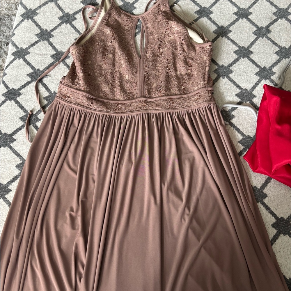 David's Bridal Mauve Lace Bodice Formal Gown